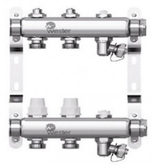 Коллектор для отопления Wester 1"-3/4 в сборе на 2 выхода с 2 заглушками