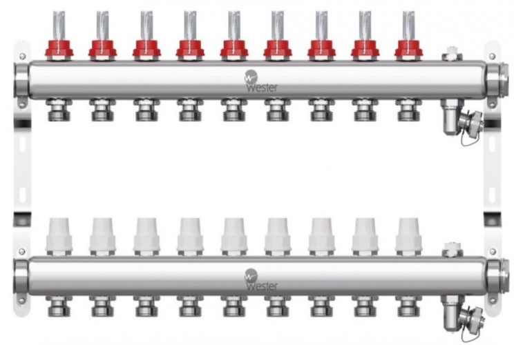 Коллекторная группа Wester 1"-3/4 в сборе с расходомерами на 9 выходов