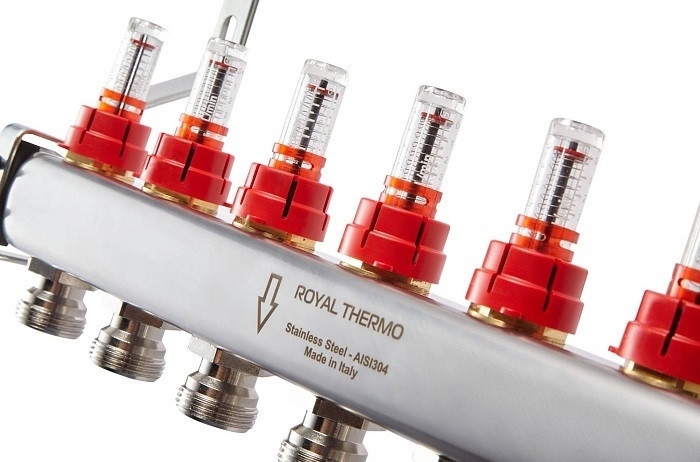 Для отопления Royal Thermo 1" ВР-3/4" НР, 6 выходов с расходомерами, нерж. (RTE 52.106)